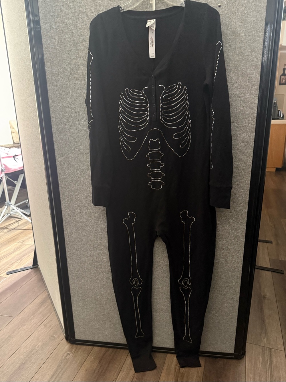 PINK Victoria's Secret Black Rhinestone Skeleton One-Piece Pajama
